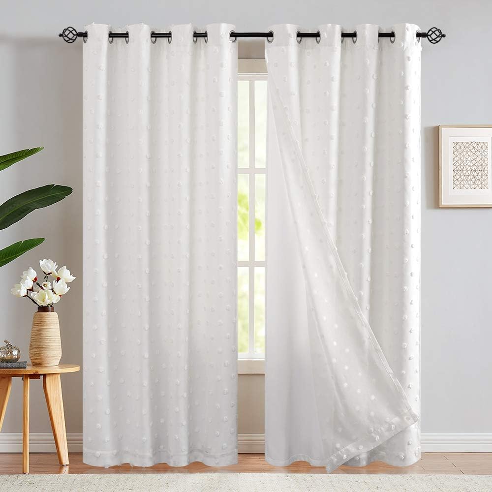jinchan Curtains Embroidered with Pom Pom 2 Panels Double