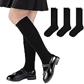 Comfoex Girls Knee High Socks Kids School Uniform Seamless Long Cotton Socks For Girls 4-11 Years Old 3 Pairs
