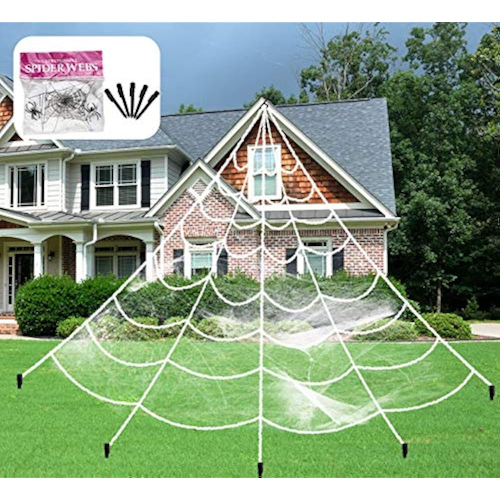 Outdoor Halloween Decorations Scary Giant Spider Web Creepy Super