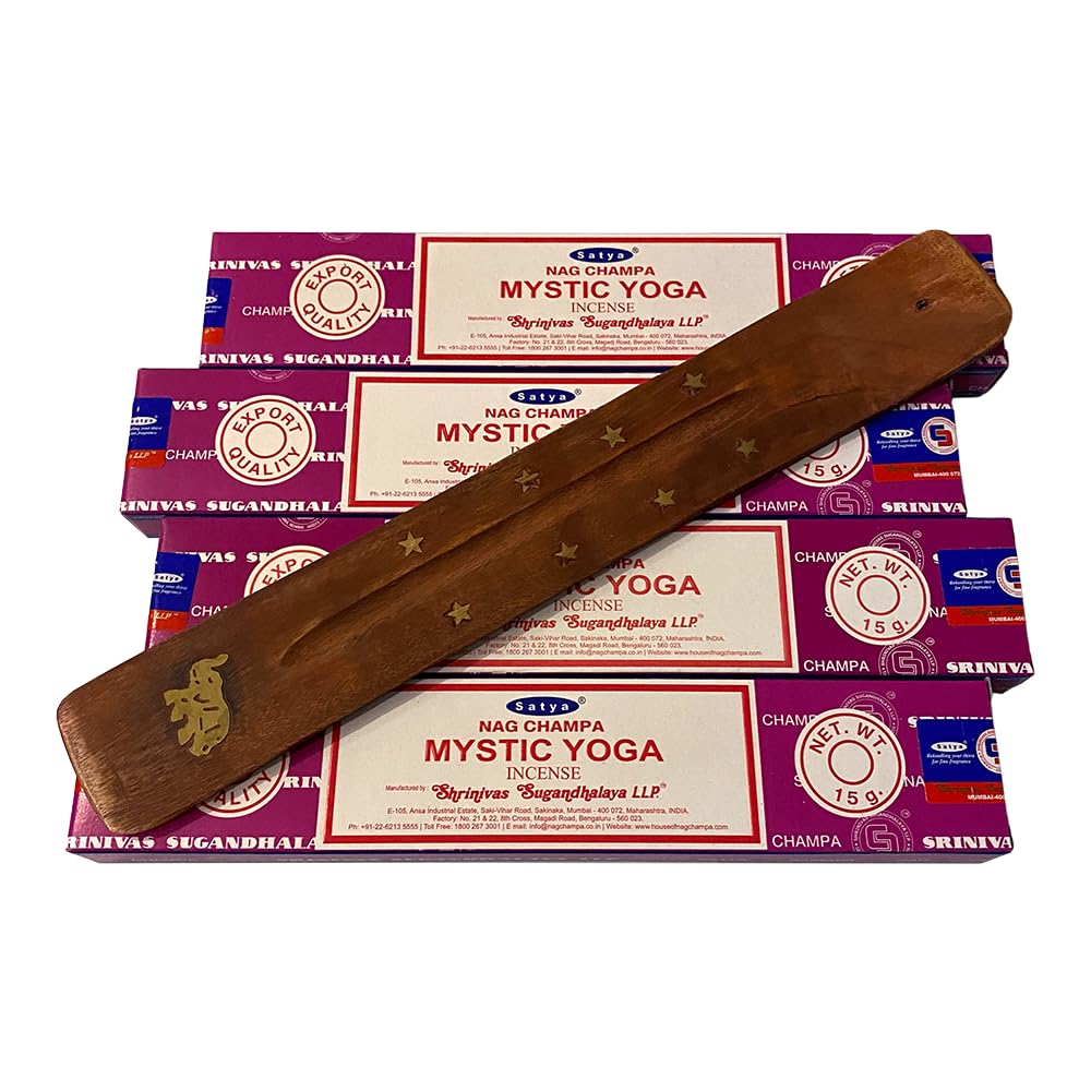 VIE Satya Incense Sticks, 4 Packs x 15g, with Incense Holder, Myrrh