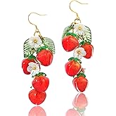 WLWDBY 925 Sterling Silver Handmade Strawberry Dangle Earrings, Cute Fruit Berry Drop Earrings for Women, Trendy Nature-Inspired Daily & Special Occasion Jewelry
