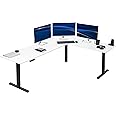 VIVO Electric Corner L-Shaped 84 x 63 inch Standing Desk, Height Adjustable, Memory Controller, White Top Black Frame, DESK-E3CTBW-84