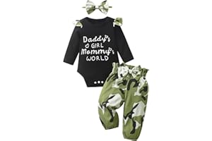 Baby Girl Clothes Set Infant Letter Print Long Sleeves Camouflage Ruffle Romper Pants Headband Outfit Set