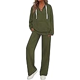 PRETTYGARDEN Womens 2 Piece Outfits Fall Sweatsuits Oversized V Neck Hoodie Wide Leg Sweatpants Travel Tracksuit Lounge Sets