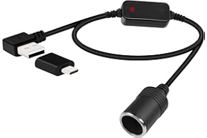 RIIEYOCA 12V USB to Cigarette Lighter Socket Converter Cable, 5V to 12V 90 Degree Right Angle USB Male to Cigarette Lighter F