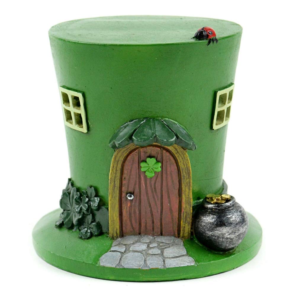 TM Miracle Store Fairy Garden Dollhouse Lawn Yard Decoration Resin Miniature Ornament LED Leprechaun Hat House