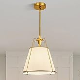 ZVXREZLD Modern Pendant Light Fixtures with 12" White Linen Fabric Shade, Adjustable Hanging Light Fixture,Drum Gold Vintage 