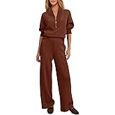 Yanekop Womens Sweatsuits 2 Piece Outfit Two Piece Lounge Set Matching Sweat Sets Half Zip Pullover and Wide Leg Pants