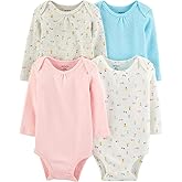 Carter's Baby Girl 4-Pack Long Sleeve Bodysuits (Multi/Pink/White, 24 Months)