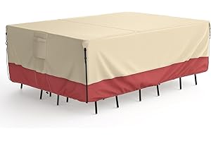 BROSYDA Patio Furniture Set Cover Waterproof, 600D Heavy Duty Lawn Patio Furniture Covers, Outdoor Sectional Sofa Cover Patio Table Chair Set Cover, 124" W×70.8" D×29" H, Beige & Orange