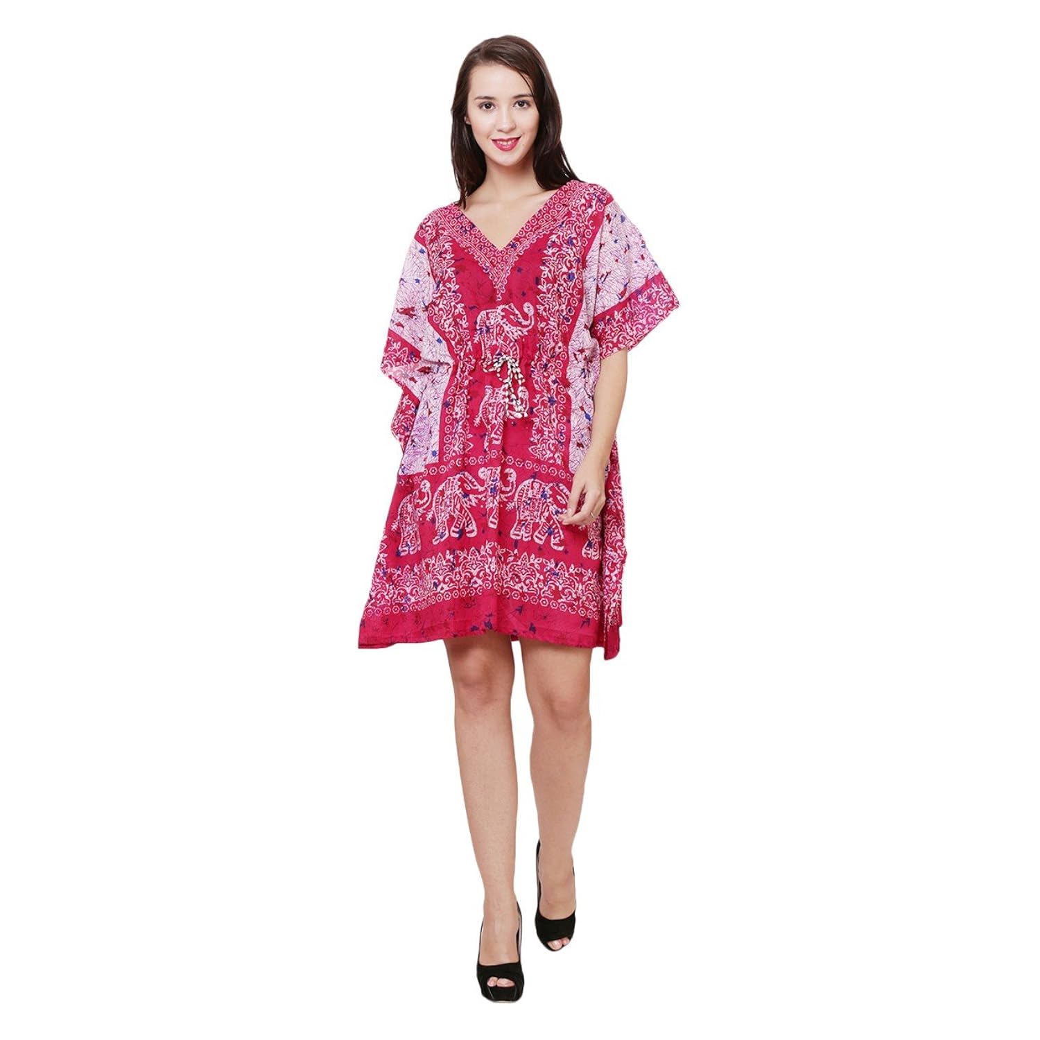 buynewtrend crepe multi short kaftan/dress for women