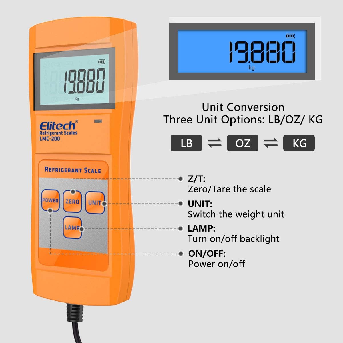 Elitech Electronic Refrigerant Scale 100 kg for HVAC and Auto AC with Portable Carrying Case and LCD Display Overweight Protection - Image 4