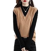 Ailaile Women's V-Neck Knitted Sweater Vest 100% Merino Wool Lightweight Sleeveless Pullover Basic Blouse Short Tops