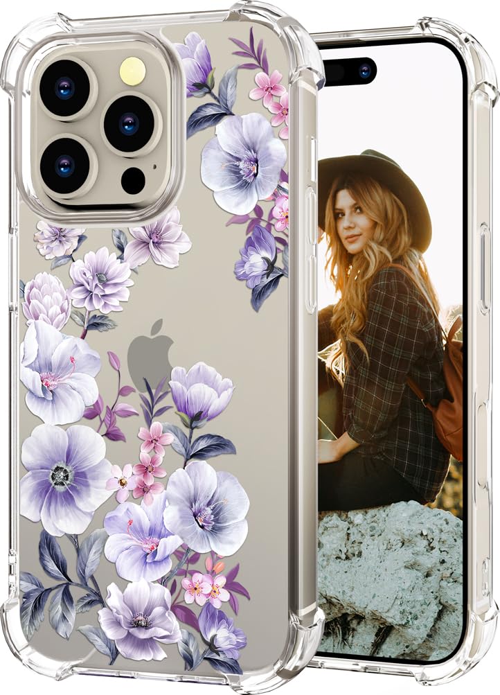 Photo 1 of Hungo Compatible for iPhone 16 Pro Case for Women Girls Clear Design Cute,Girly Protector Pink Anemones