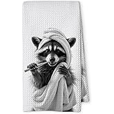 Threegoat Funny Cute Raccoon Hand Towels for Bathroom,1 PCS Raccoon Decor Cute Kitchen Towels,Animal Decorative Towels for Kids' Bathroom,Raccoon Gifts for Women, Pet Owners Housewarming - B11