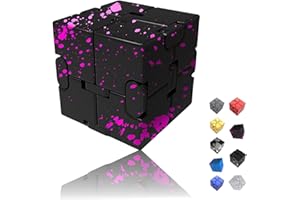 oiikain Metal Infinity Cube Fidget Toy - Aluminum Alloy Anti-Stress and Anxiety Finger Flip Cube for Adults, Men, and Women, Ideal Desk Toy for Work or Home - Infinity Cube Desk Toy (Black-Red)