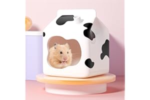 JONS NTY JONSΛNTY 5.32"×4.13"×3.66" Ceramic Hamster Hideout, Hamster House, Hamster Bed, Hamster Hides Habitat for Small Animal to Sleep, Cage Accessory & Decor (Milk Carton Style, White, Medium)