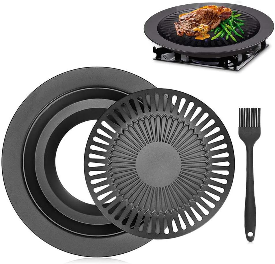 RAINBEAN Nonstick Stove Top Grill Smokeless Pan Griddle for Indoor BBQ, Korean Style Stovetop Healthy Kitchen Cooking Barbecue Grill, Cast Iron Alloy-Black