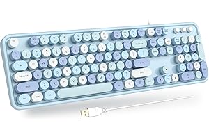 GEEZER Computer Wired USB Keyboard - Blue Full-Size Round Keycaps Retro Typewriter Keyboards, for Windows, PC, Laptop, Deskto