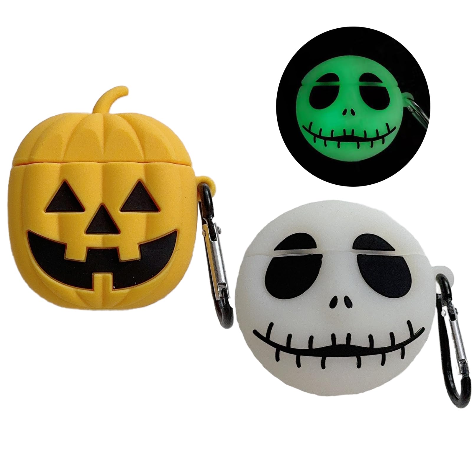Photo 1 of ?2 Pack? Lubiogio 3D Cute Pumpkin Lantern+Luminous Skull Case for Airpod 2nd/Airpod 1st,Halloween Funny Ghost Character Kids Teens Girls Women Soft Case for Airpod 2nd/Airpod 1st(Pumpkin+Skull)