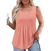 VISLILY Plus-Size-Tank-Tops for Women Summer Pleated Square Neck Tunics Loose Fit Casual Flowy Sleeveless Shirts 1X-5X