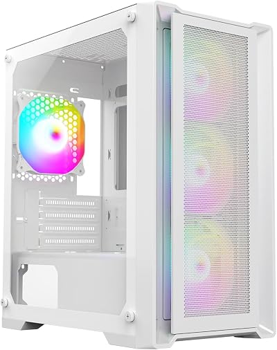 CiT Vento Micro-ATX Gaming PC Case Mesh Tempered Glass 4 ARGB Fans White