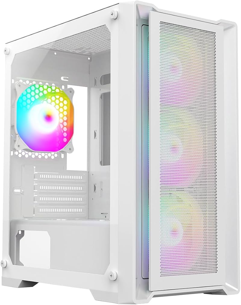 CiT Vento Micro-ATX Gaming PC Case Mesh Tempered Glass 4 ARGB Fans White