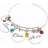 Hand and Heart Jewelry Mother’s Day Gifts-Customizable Bangle Bracelet With Name Charms Gift For Mom-Grandma- Godmother