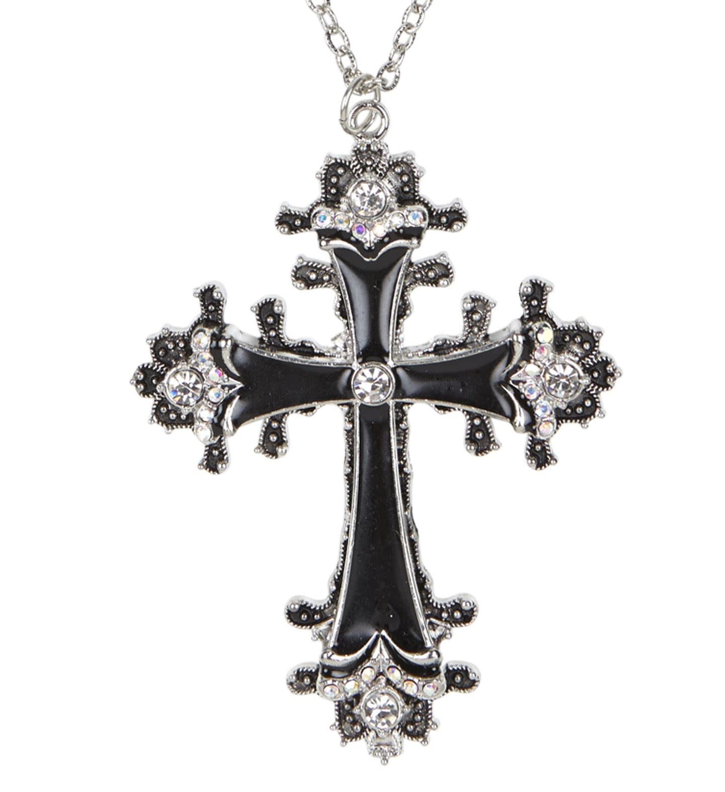 Widmann ? Cross Necklace with Rhinestones Womens, Silver/Black, One Size, vd-wdm03515