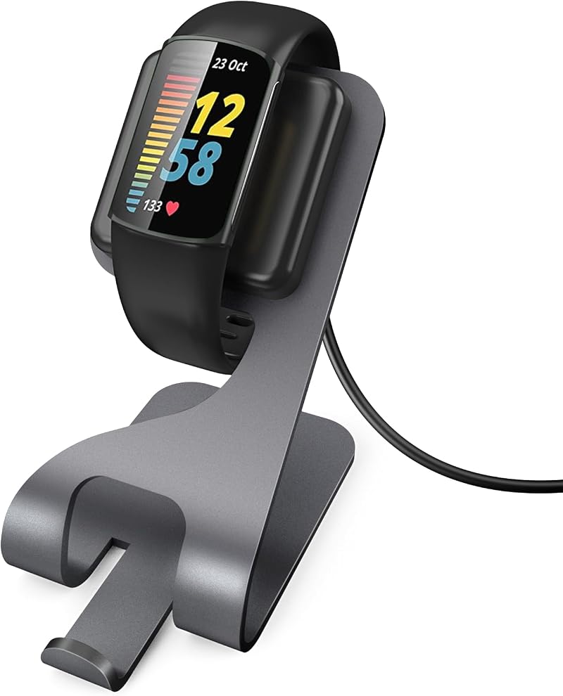 TiMOVO Aluminum Charger Dock for Fitbit Charge 6 5 Luxe 5.4ft USB Cable Space