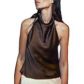 Women's Satin Cowl Neck Halter Tank Top Sexy Open Back Sleeveless Silky Cami Elegant Going Out Vest Tops