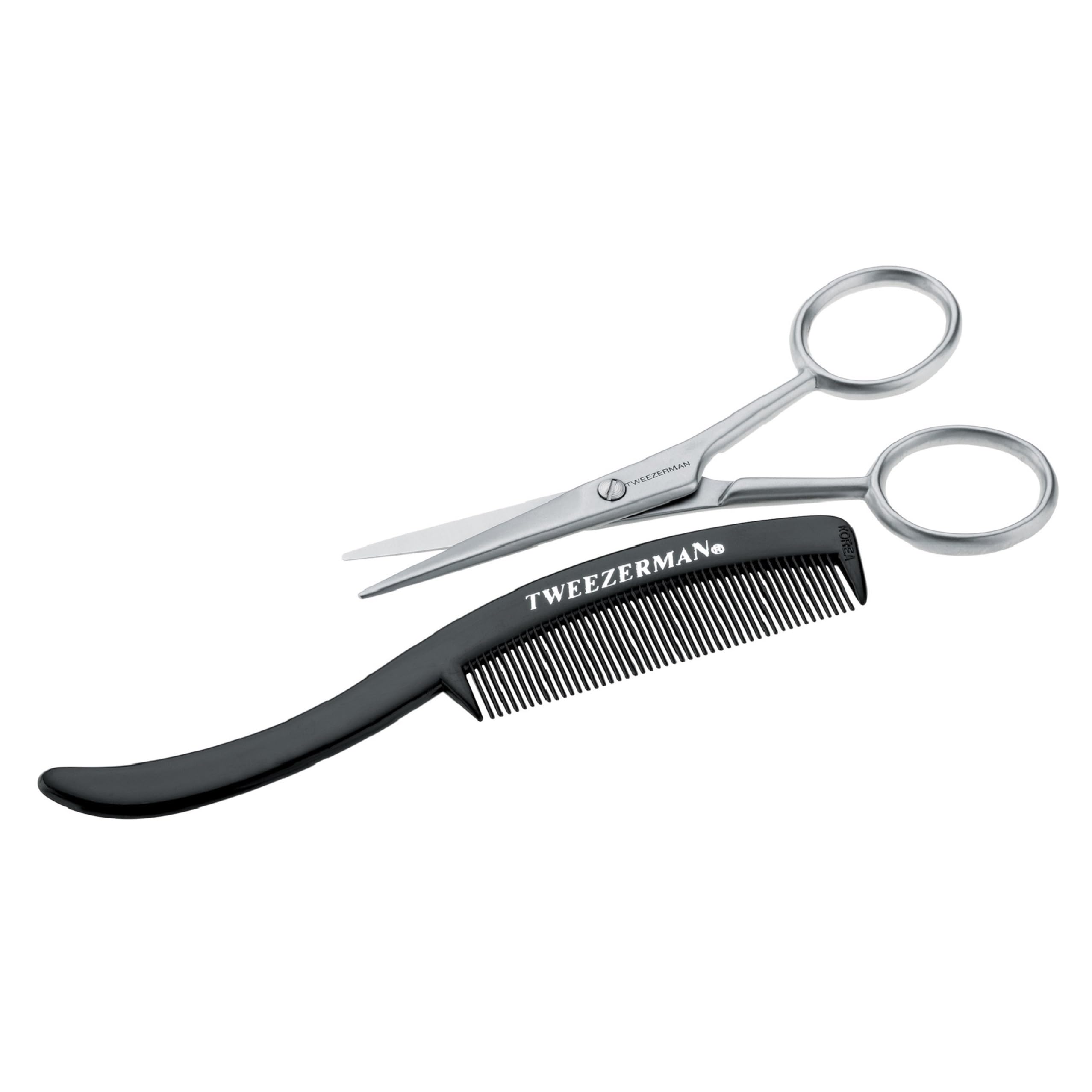 Tweezerman G.E.A.R Beard & Moustache Scissors & Comb, Stainless Steel Scissors Facial Hair Grooming Kit for Men (Pack of 1)