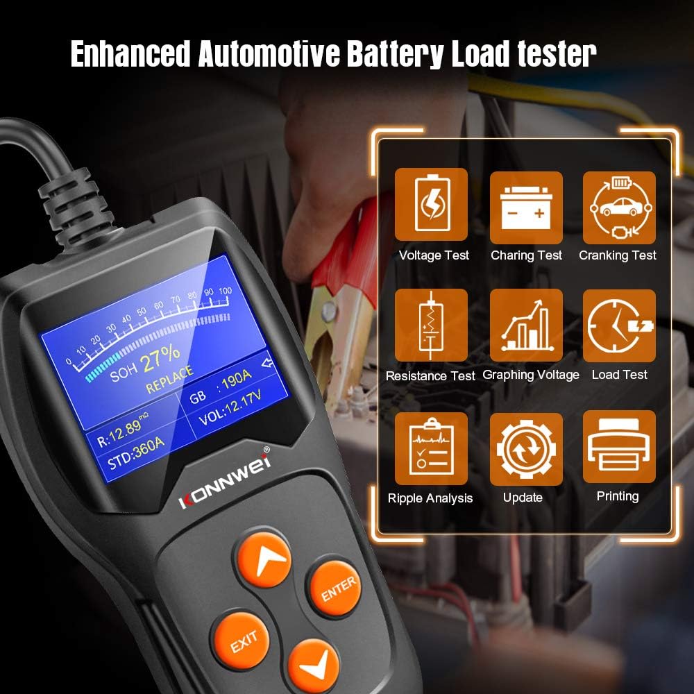 KONNWEI KW600 12V Automotive Battery Tester Professional 100-2000 CCA 220AH Car Battery Load Analyzer and Alternator Tester for Car/Boat/Motorcycle - Image 3