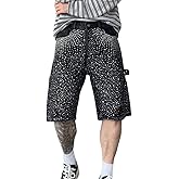 HDMGCR Men's Loose Fit Jean Shorts Straight Leg Casual Rhinestones Denim Shorts