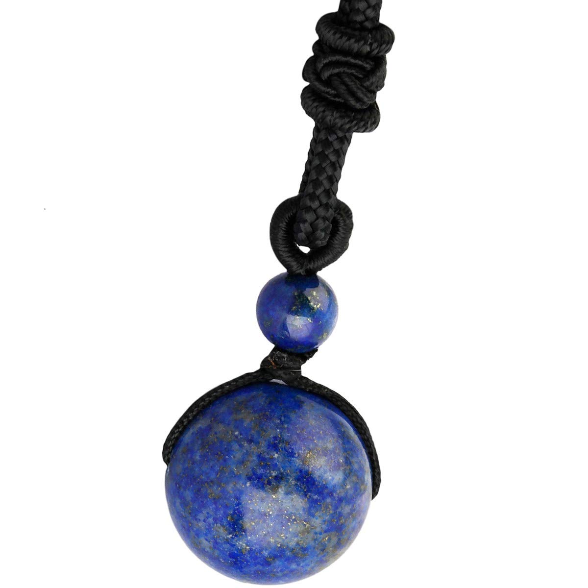 Nupuyai Lapis Lazuli Round Gemstone Bead Pendant Necklace for Women Men, Protection Healing Crystal Pendant with Adjustable Cord