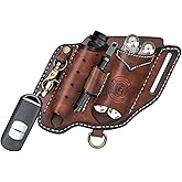 Tourbon Leather Multitool Sheath for Belt Compact EDC Pouch Pocket Organizer for Men with Flashlight Holster Pen Holder & Keychain Clip