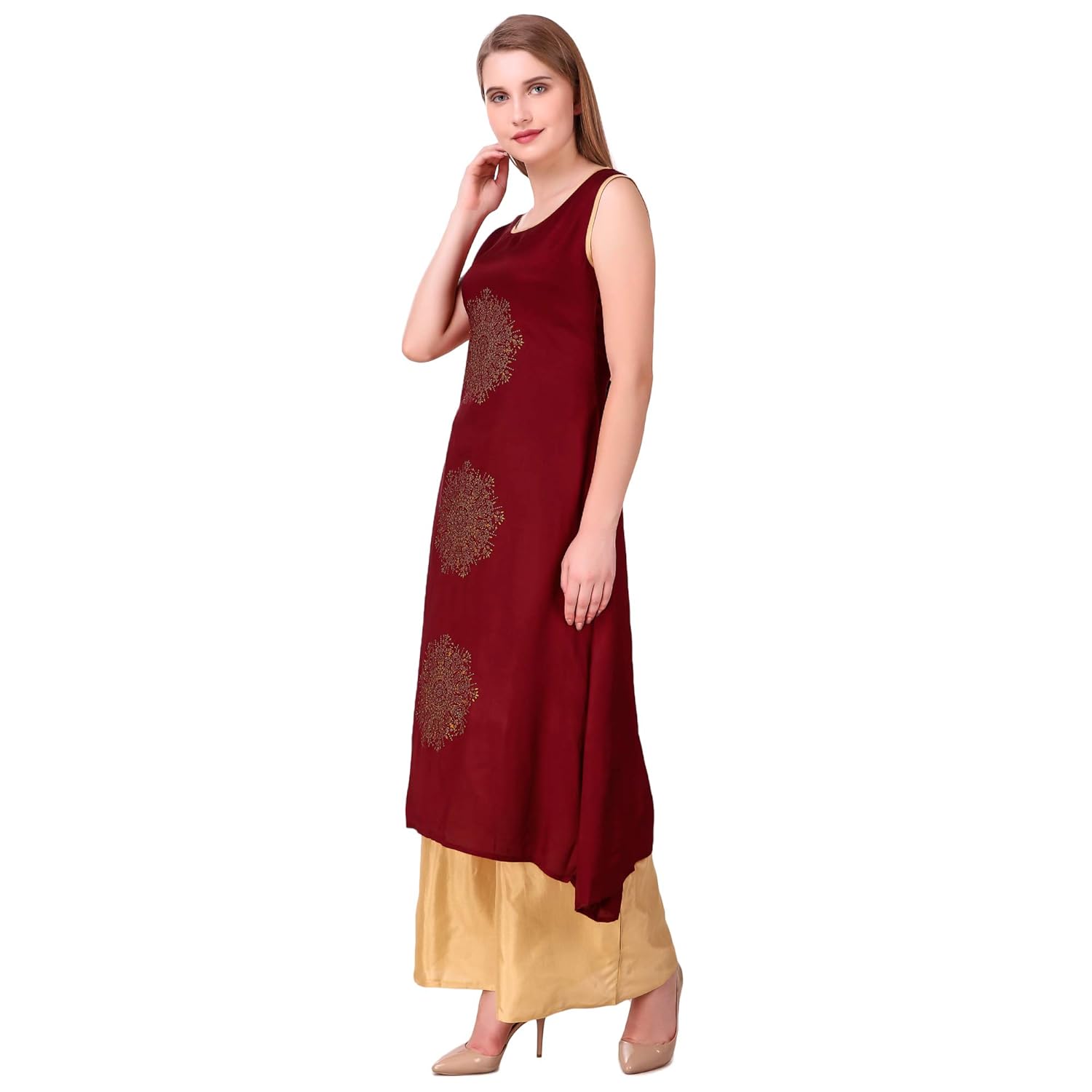 sreshee women's premium shantung (shantoon) designer kurti with palazzo pants set