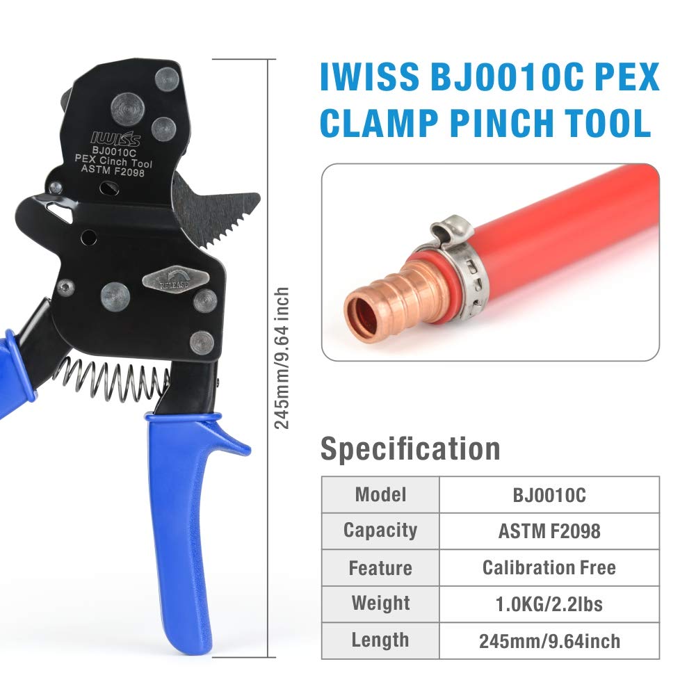 IWISS F2098 Ratchet One Hand PEX Cinch Clamp Fastening Tools for Clamping Pipe Tubing 3/8", 1/2", 3/4", 5/8" and 1" Easy Operation Stainless Steel Clamps with Holster: Industrial & Scientific