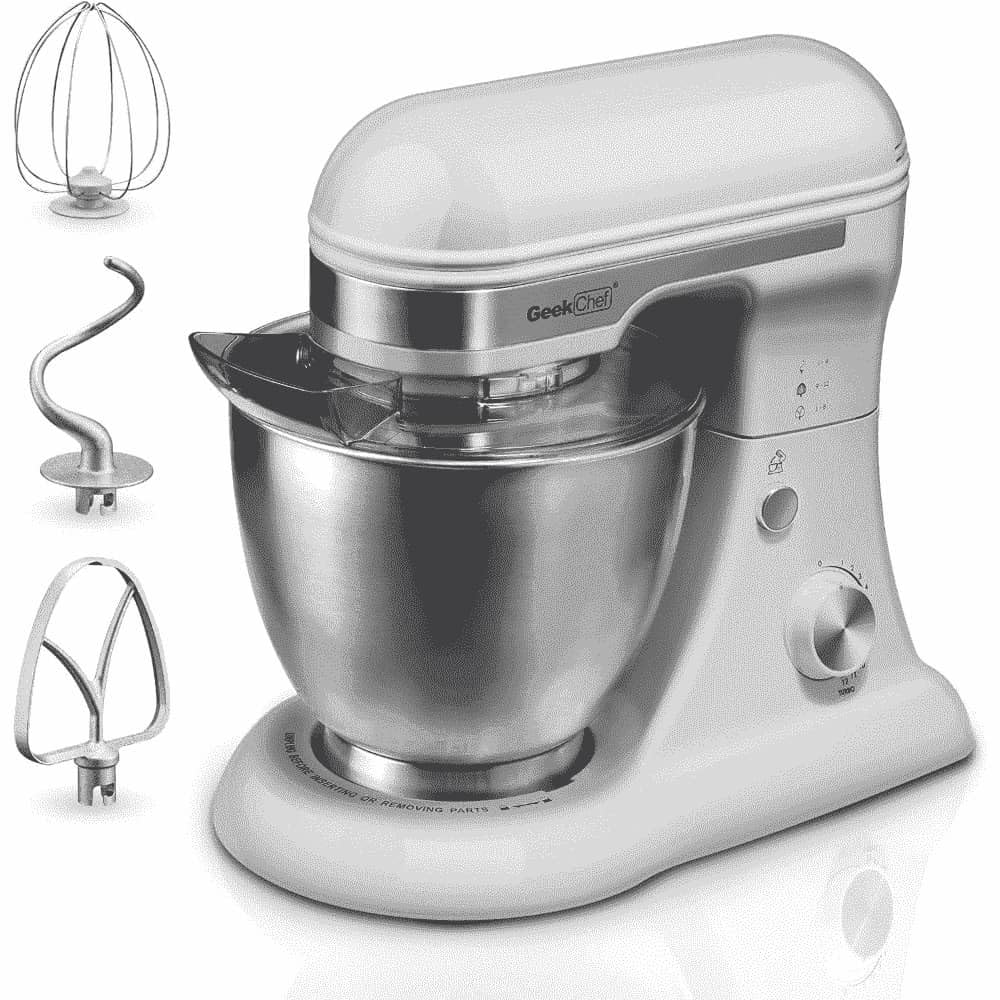 Geek Chef Electric Stand Mixer, 4.8QT 12 Speeds Tilt-head Food Mixer with Dough Hook, Whisk, Beater, Bowl, Rotary Knob for Home Kitchen Use, Gray