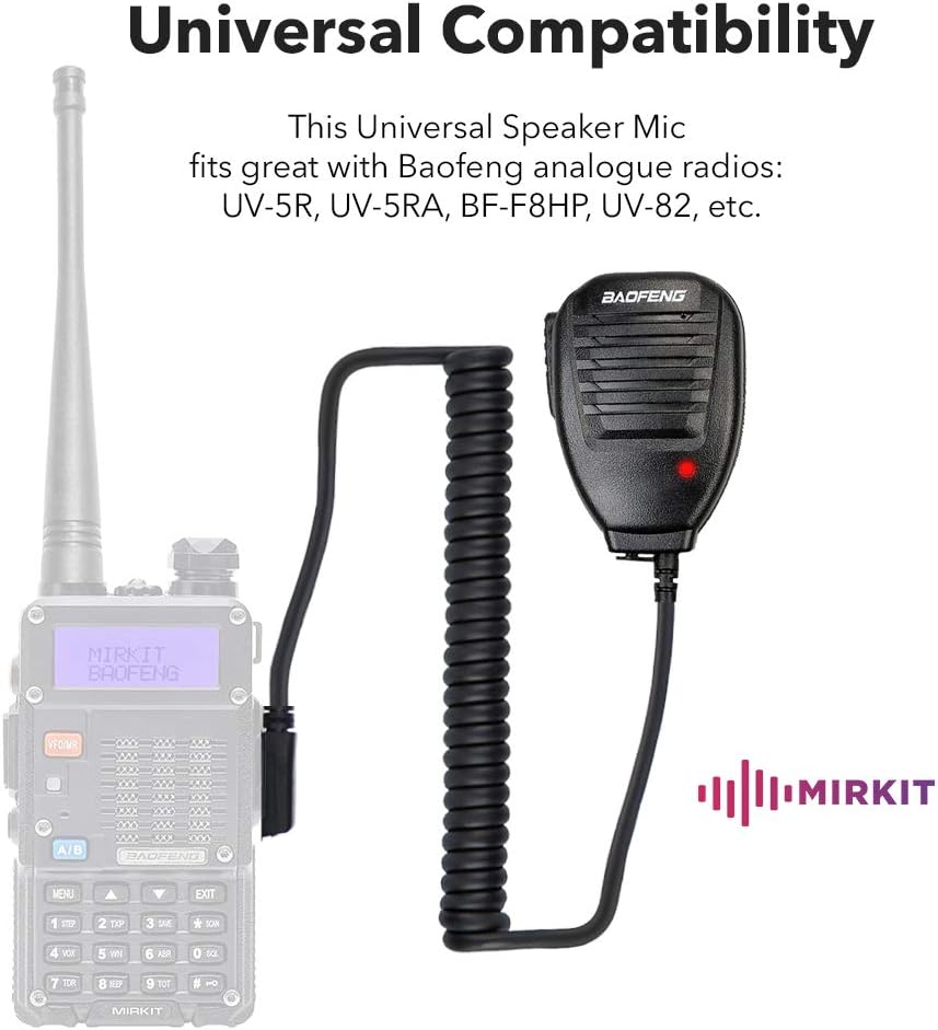 Baofeng Handheld Speaker Microphone for FRS 2 Way Radio, Remote Shoulder Mic, Compatible with Long Range Walkie Talkie, Reinforced Cable, Noise Reduction, Spring Clip, Mirkit Edition USA Warranty: GPS & Navigation