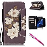 Galaxy S7 Case, Firefish Kickstand Flip [Card Slots] Wallet Cover Double Layer Bumper Shell with Magnetic Closure Strap Case for Samsung Galaxy S7-Begonia