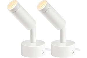 URTOM 2 Pack Indoor Spot Lights, 120V LED Accent Up Lights, 3W Plant Spotlights, 3000K Floor Spotlights for Plants, Pictures, Desk - Uplights with 5.9 FT Plug Cord and Foot Switch