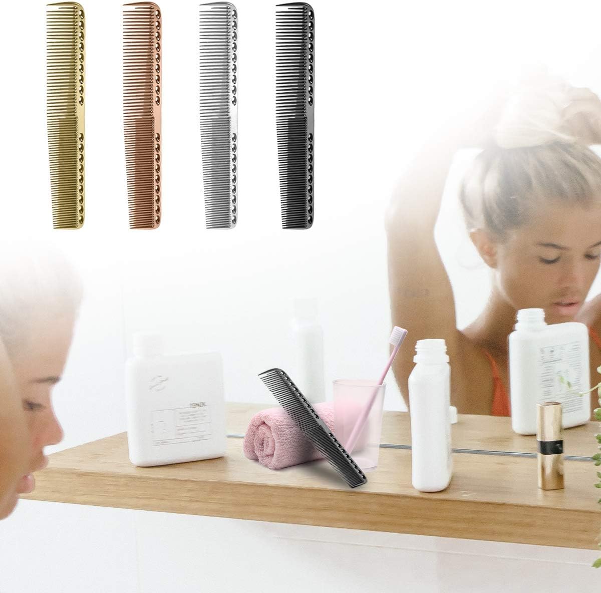 SOONHUA Hair Comb with Professional Barber Hairdressing Steel Space Aluminum Metal Hair Cutting Comb Detangling Comb for Hair Cutting Styling & Grooming - Image 4