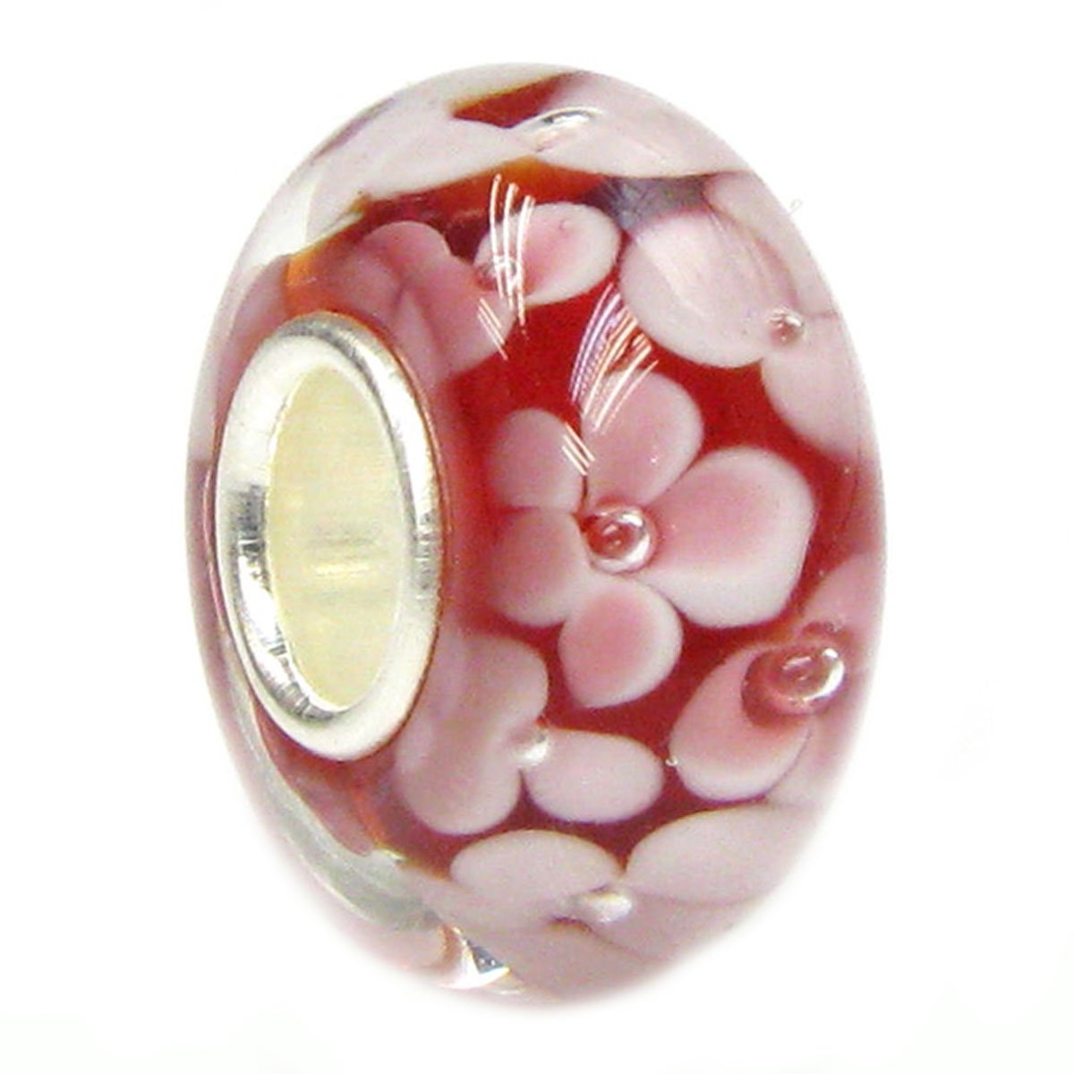 Queenberry Sterling Silver Red Daisy Flower European Style Glass Bead Charm