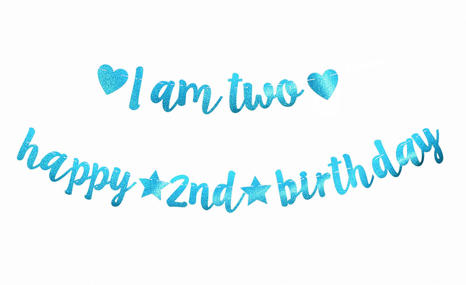 bng-bng 2nd Birthday Banner Decoration Boys Blue Glittery Happy 2nd Birthday I am two Bunting Garland For Boy Age Two 2 Years Old Party Decorations Photo Backdrop Lake Blue
