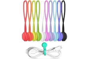 HIGGAT Reusable Magnetic Cable Ties 10 Colors Silicone Twist Ties for Cord Cable Organizer and Bundling, Hanging Stuff, Bookmarks, Fridge Magnets or Just for fun (10 Pcs)