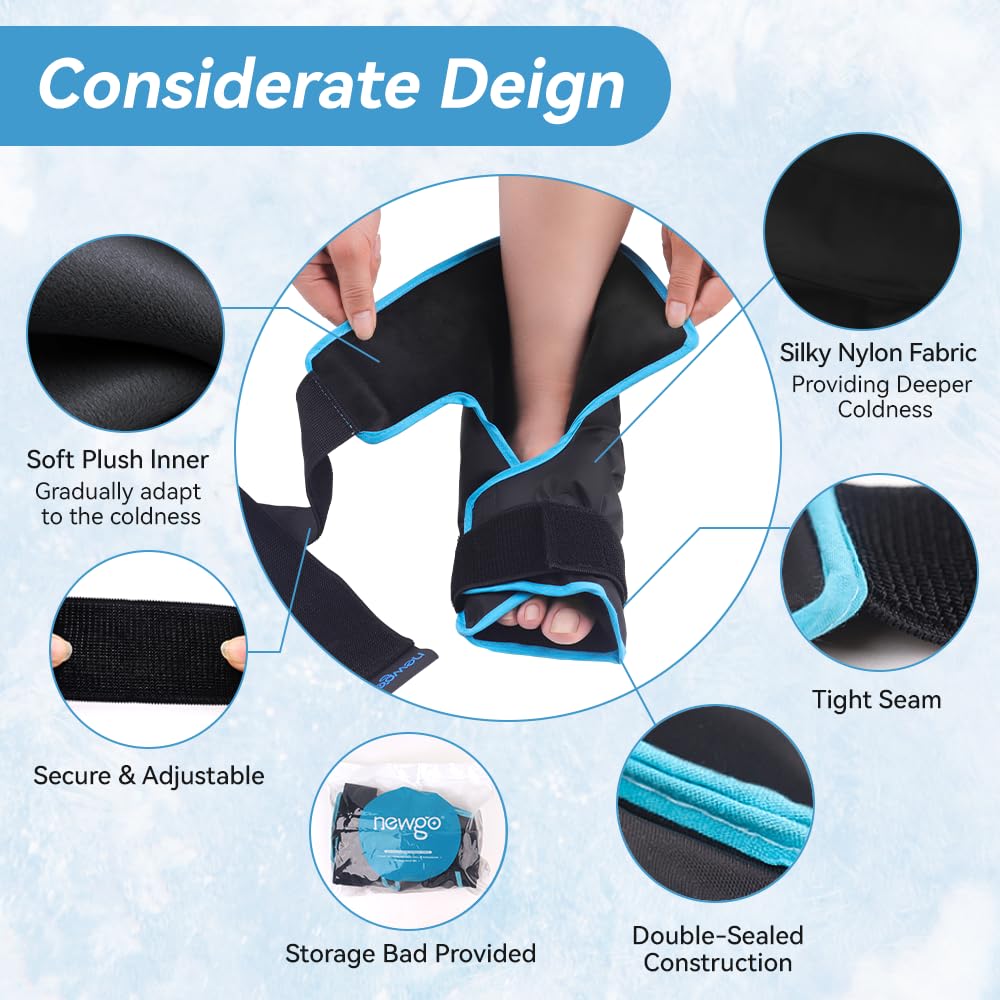 NEWGO Ice Pack Foot Ankle Ice Pack Wrap for Plantar Fasciitis, Foot Surgery Recovery, Hot Cold Therapy Ice Boot for Bunions, Ankle Injury, Swelling, Burning Feet - Black