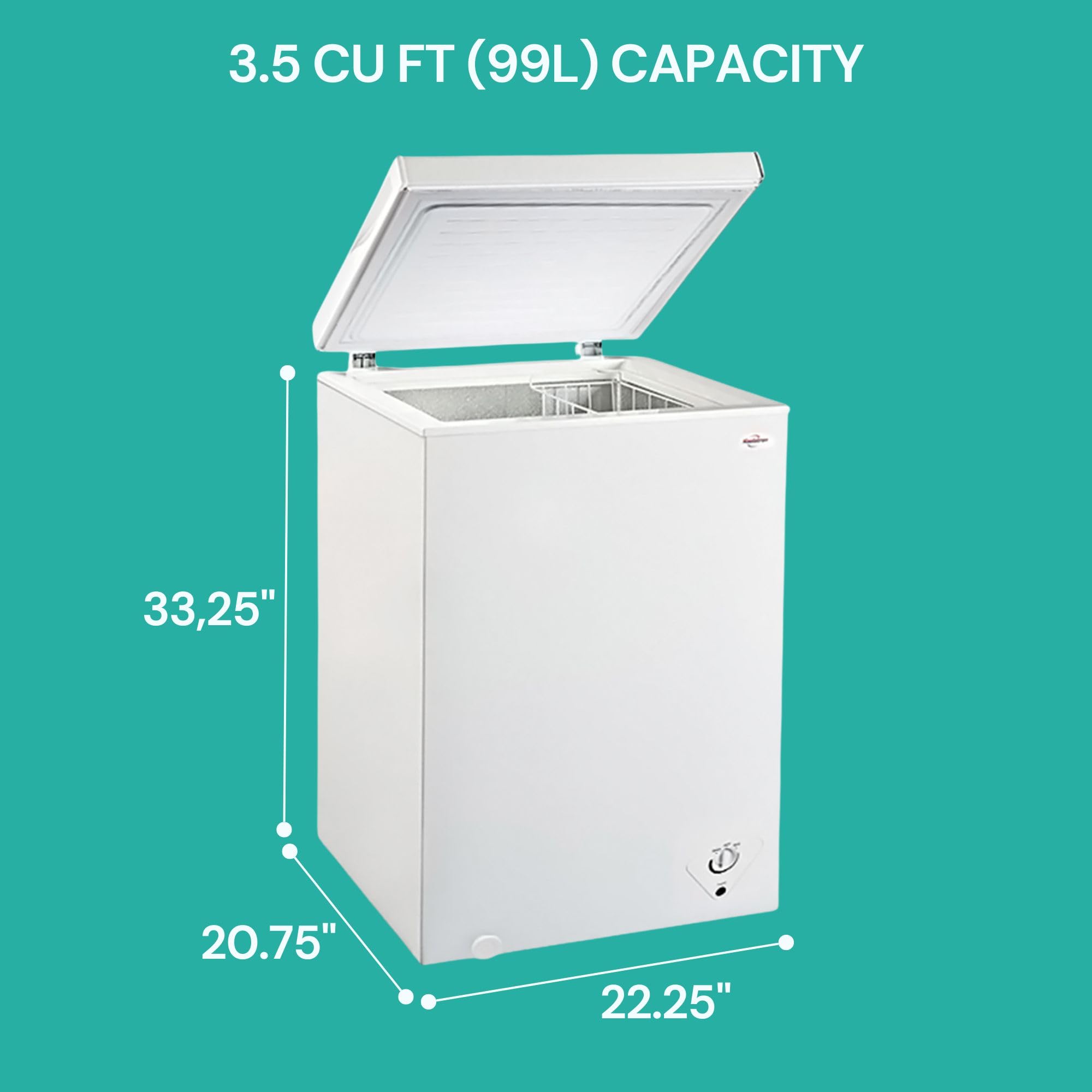 Koolatron Deep Freezer - 3.5 Cubic Feet, White Chest Freezer, 1 Wire Basket, Garage Ready, Meat Storage, Front Drain, Congelador For Home, Apartment, Basement, Dorm, Cottage, Manual Defrost, Stand Up