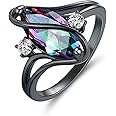 18K Black Gold Plated Rainbow CZ/Opal Marquise Rings for Women Cocktail Promise Eternity Band Party Birthday Gifts Fashion Jewelry
