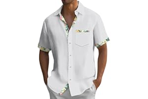 SHUSUEN Hawaiian Shirt for Men Button Down Short Sleeve Blouse Stretch V Neck Blouses Summer Beach Aloha Shirts with Pocket